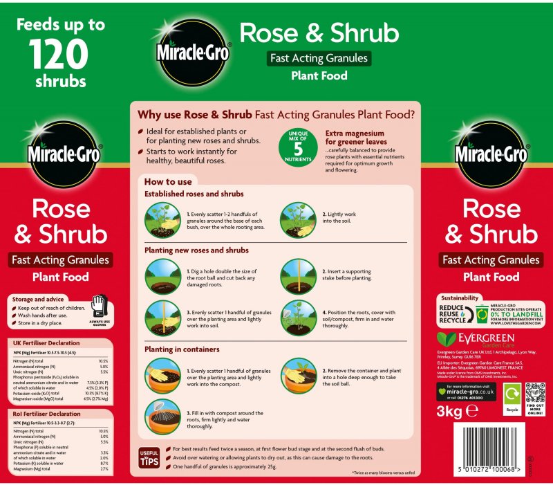 Engrais Granulés Action Longue Durée Roses & Arbustes Scotts Miracle-Gro 3 Kg – Nourriture 6 Mois